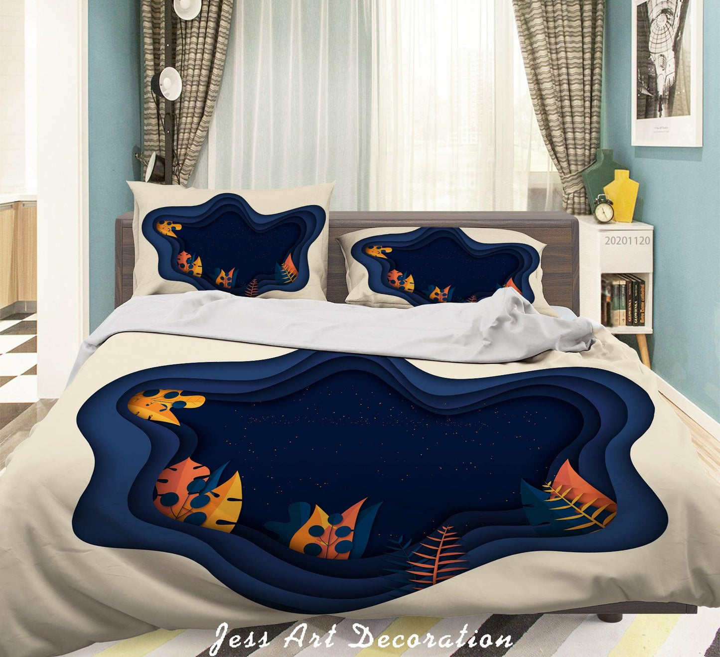 3D Abstract Leaves Plant Blue Quilt Cover Set Bedding Set Duvet Cover Pillowcases LXL