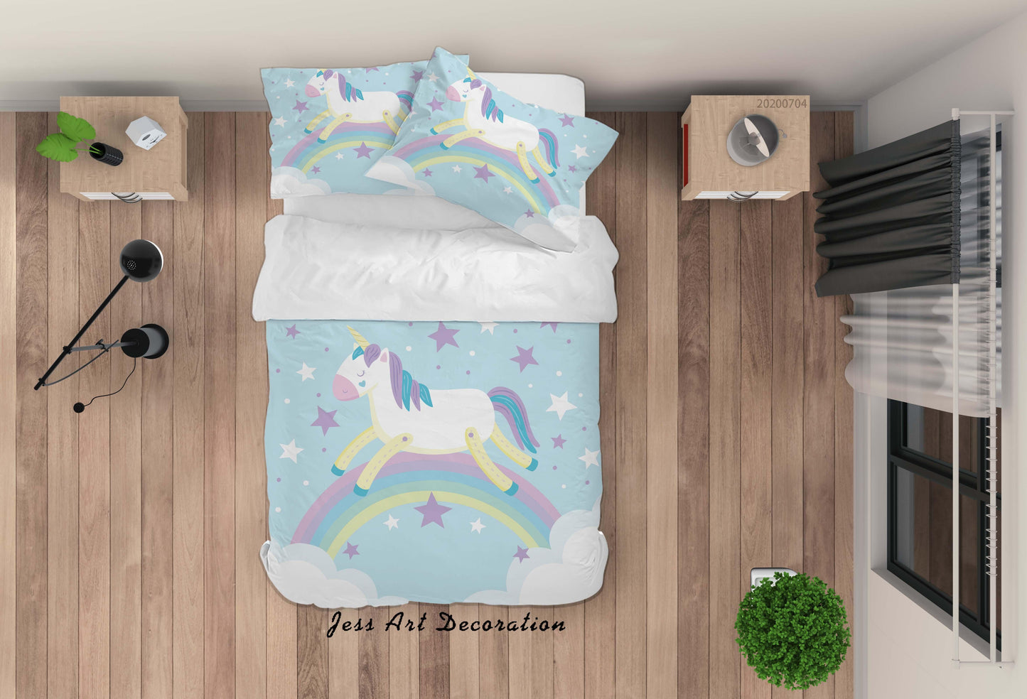 3D Blue Stars Rainbow Unicorn Quilt Cover Set Bedding Set Duvet Cover Pillowcases SF87