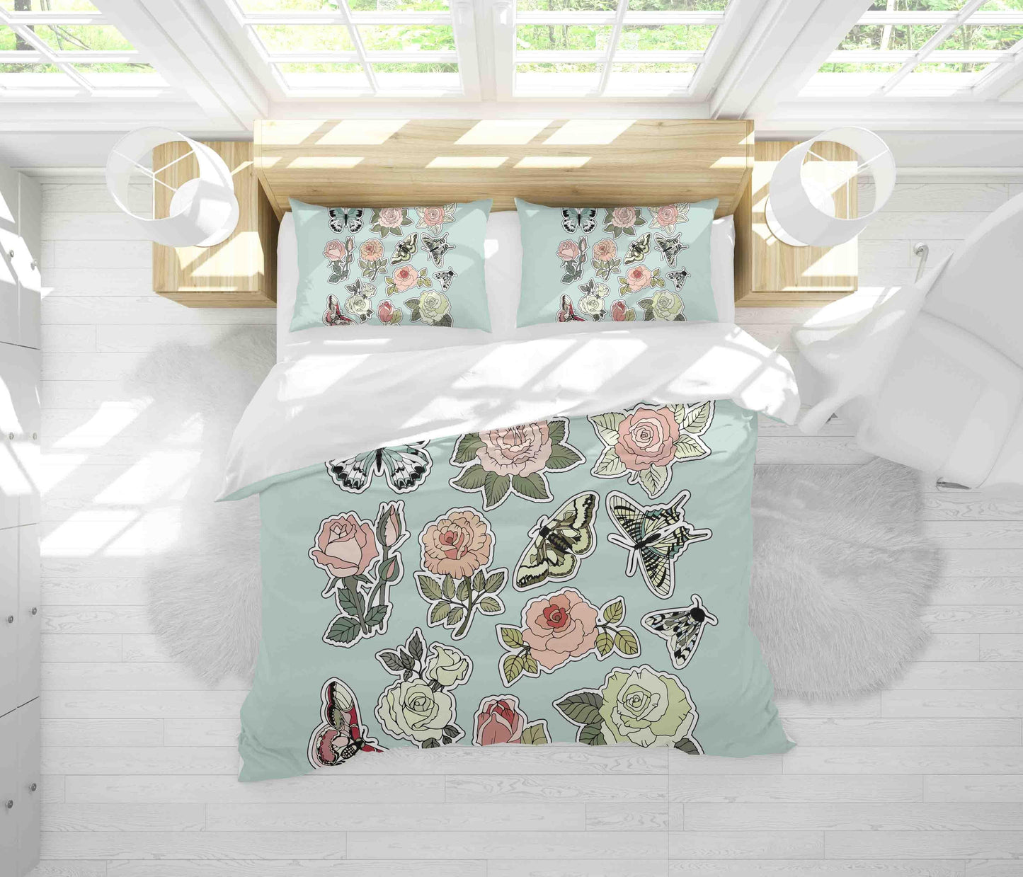 3D Blue Floral Butterfly Quilt Cover Set Bedding Set Duvet Cover Pillowcases SF012