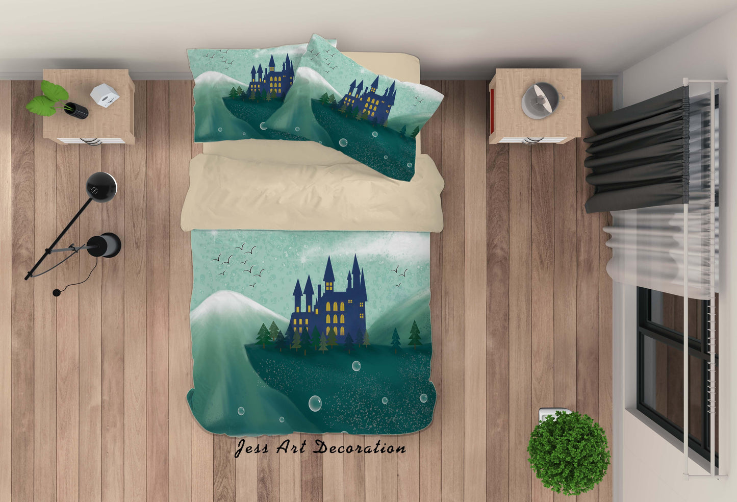 3D Cartoon Green House Mountain Quilt Cover Set Bedding Set Duvet Cover Pillowcases A615 LQH