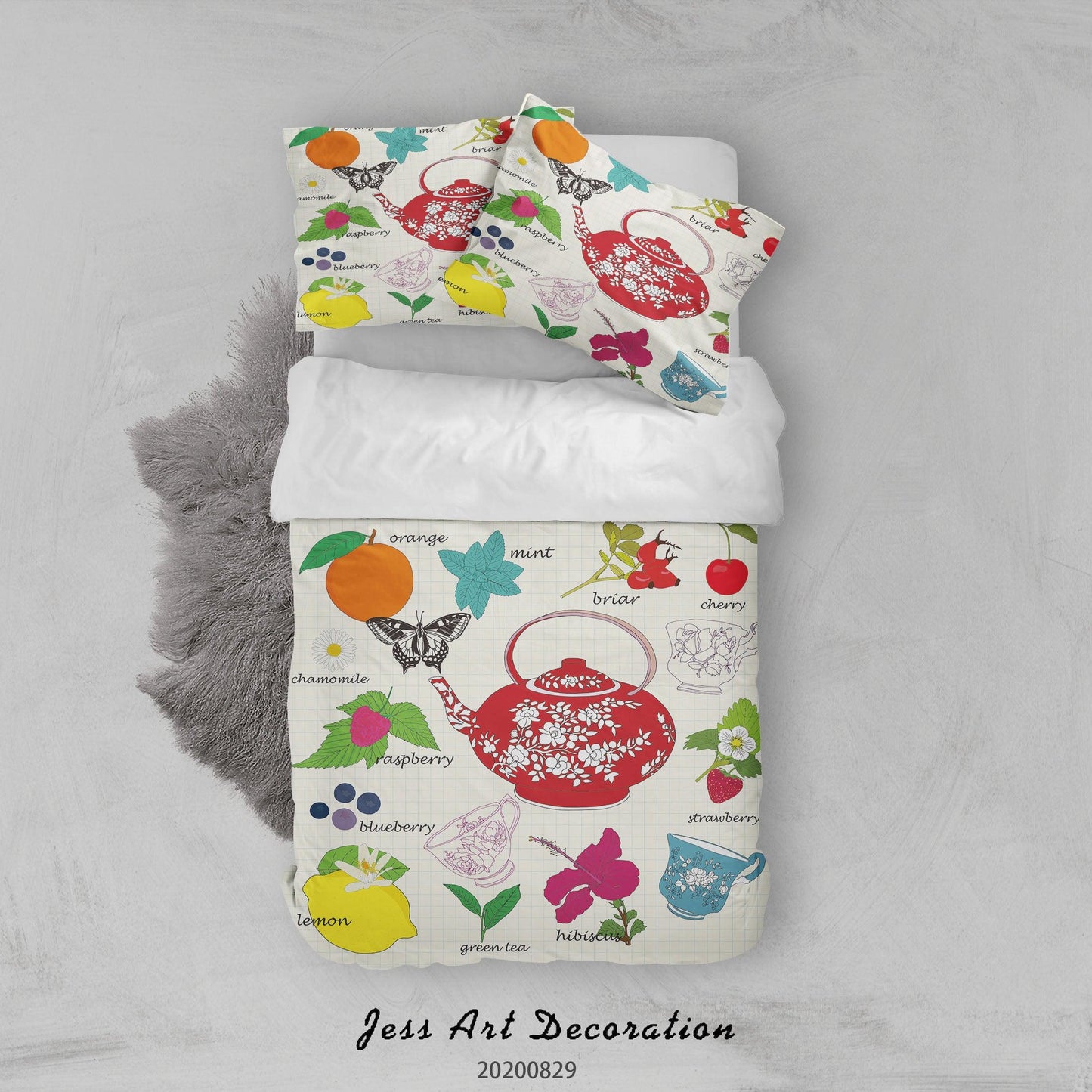 3D Abstract Hand Draw Cartoon Teacup Leaves Pattern Quilt Cover Set Bedding Set Duvet Cover Pillowcases WJ 3590