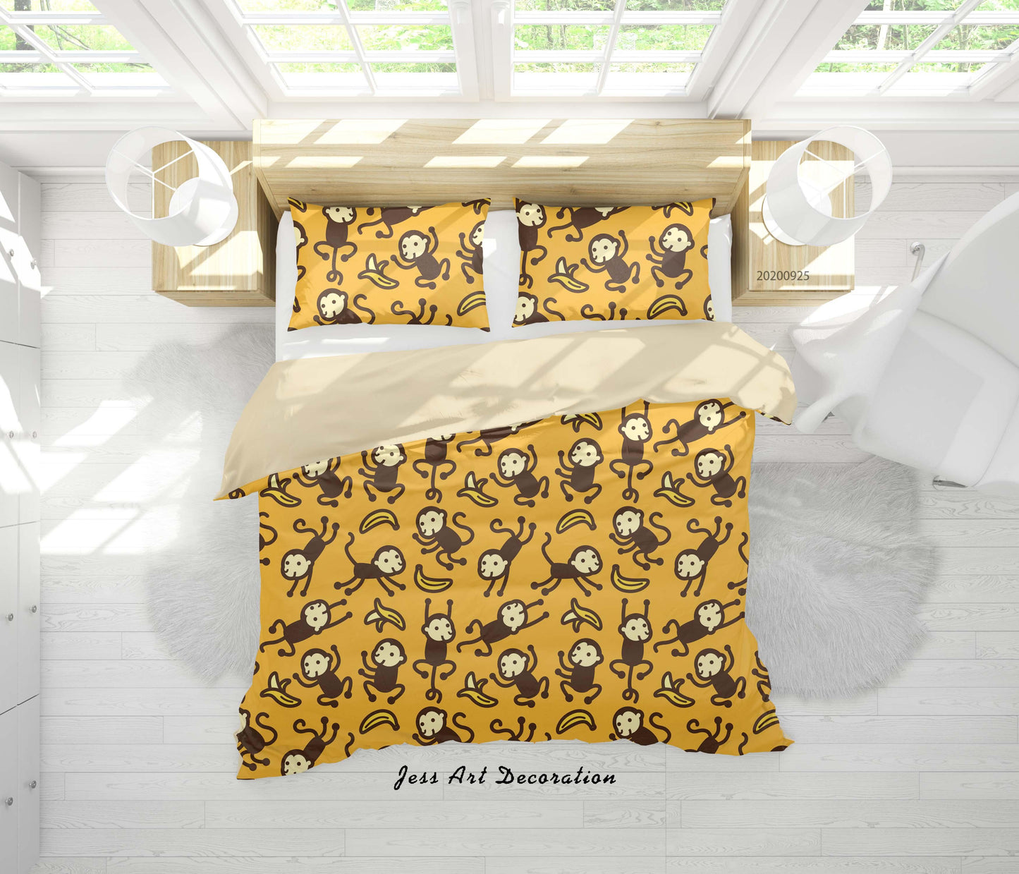3D Cartoon Animal Monkey Banana Pattern Quilt Cover Set Bedding Set Duvet Cover Pillowcases WJ 6511