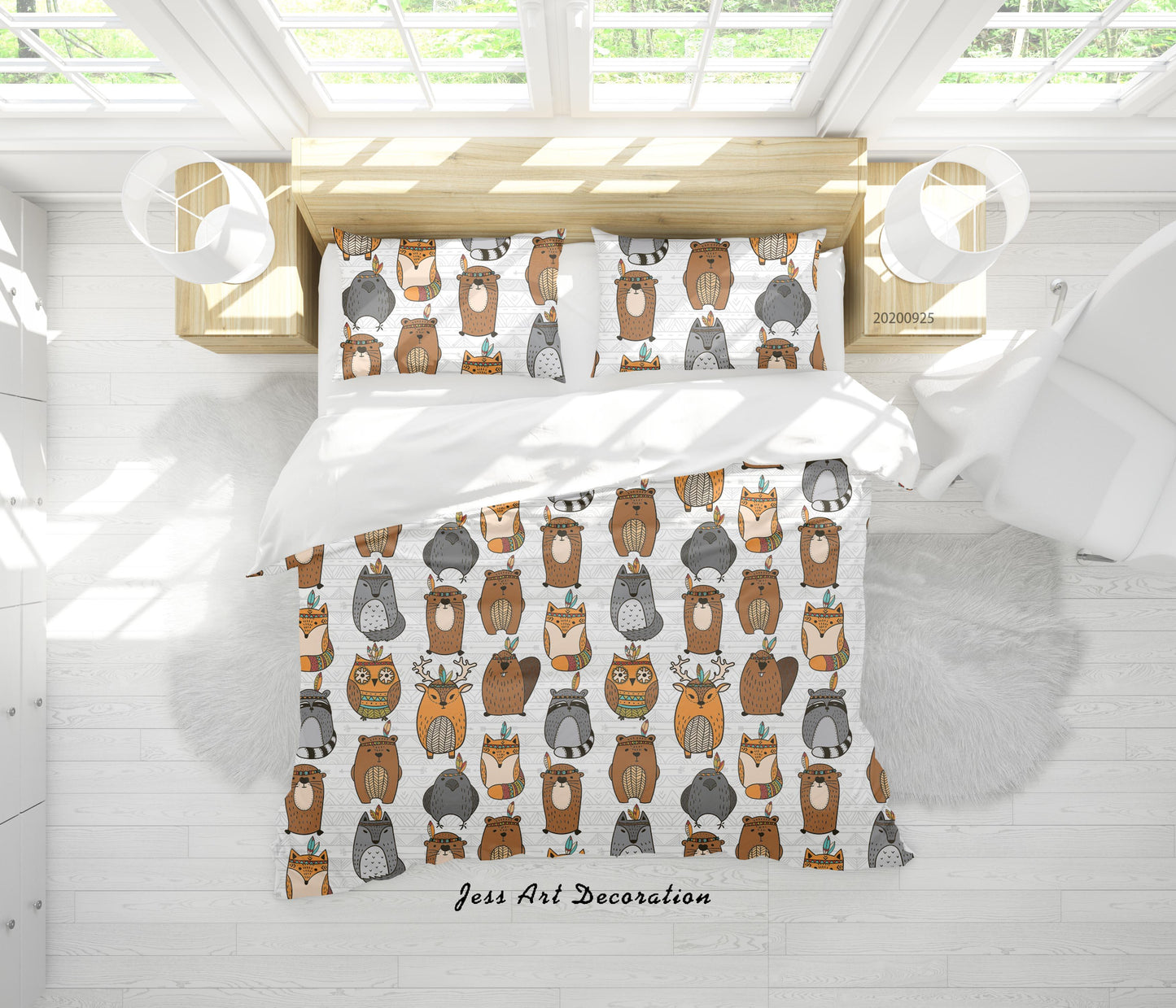 3D Cartoon Animal Indian Fox Owl Pattern Quilt Cover Set Bedding Set Duvet Cover Pillowcases WJ 6504