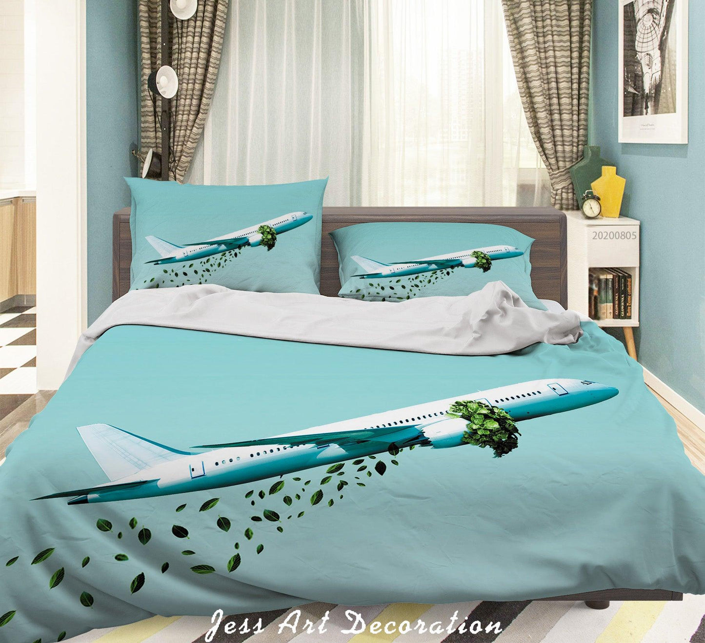 3D Blue Sky Airplane Leaves Quilt Cover Set Bedding Set Duvet Cover Pillowcases LXL 35