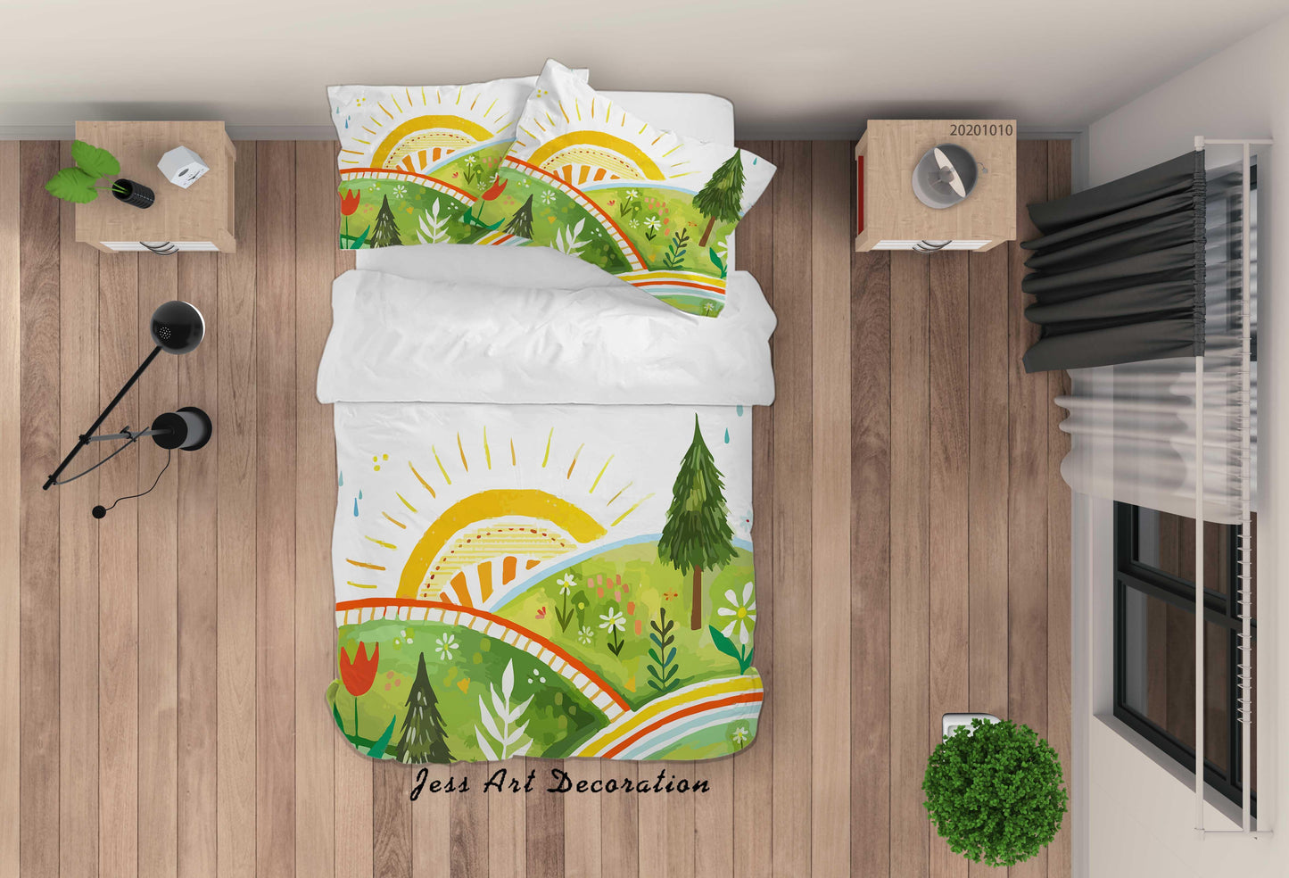 3D Cartoon Cute Sunshine Village Quilt Cover Set Bedding Set Duvet Cover Pillowcases WJ 9566