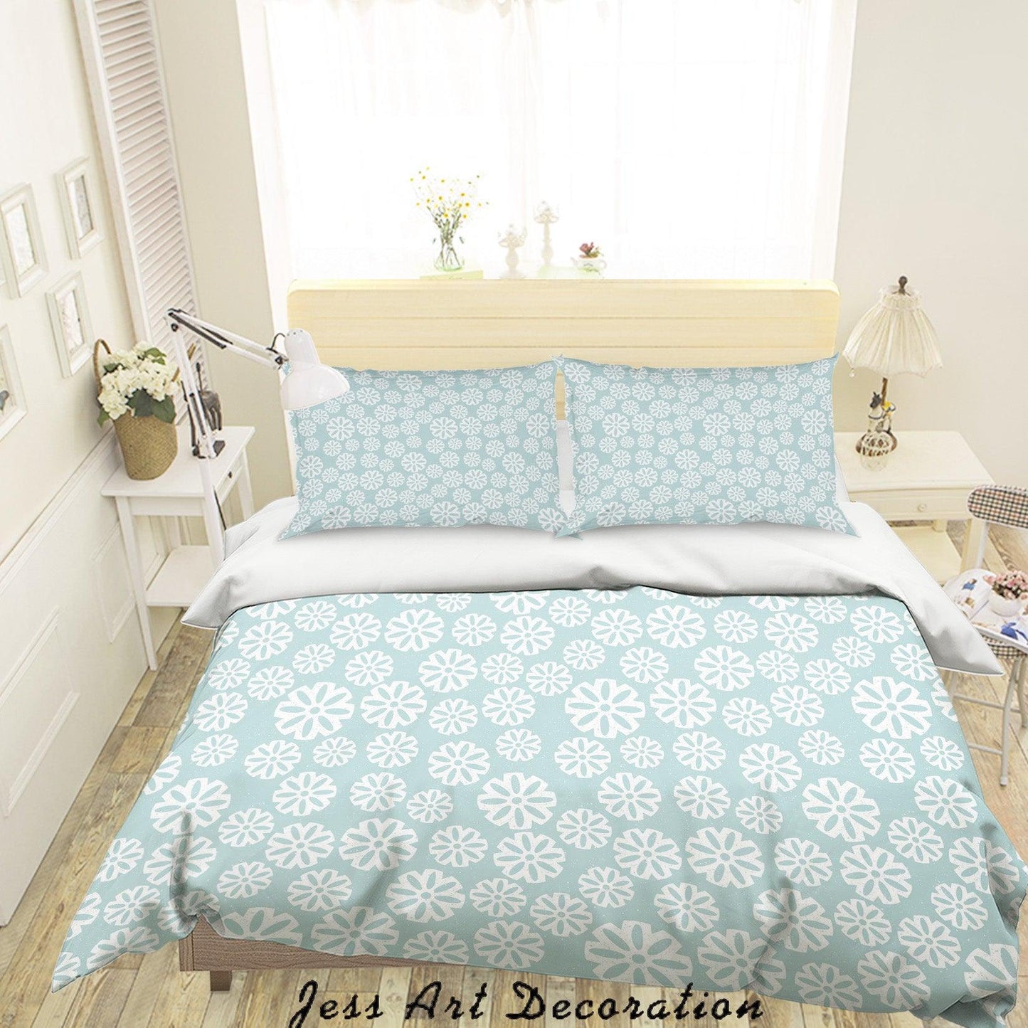 3D Blue Floral Quilt Cover Set Bedding Set Duvet Cover Pillowcases SF112