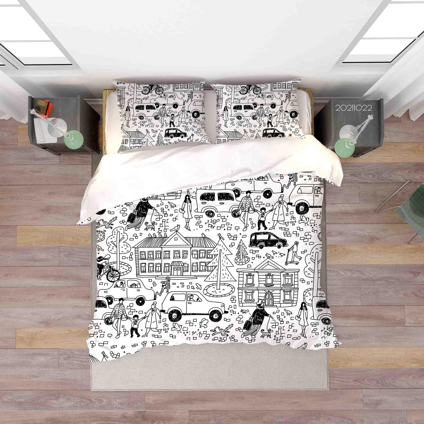 3D Cartoon City Life Illustrations Quilt Cover Set Bedding Set Duvet Cover Pillowcases 44