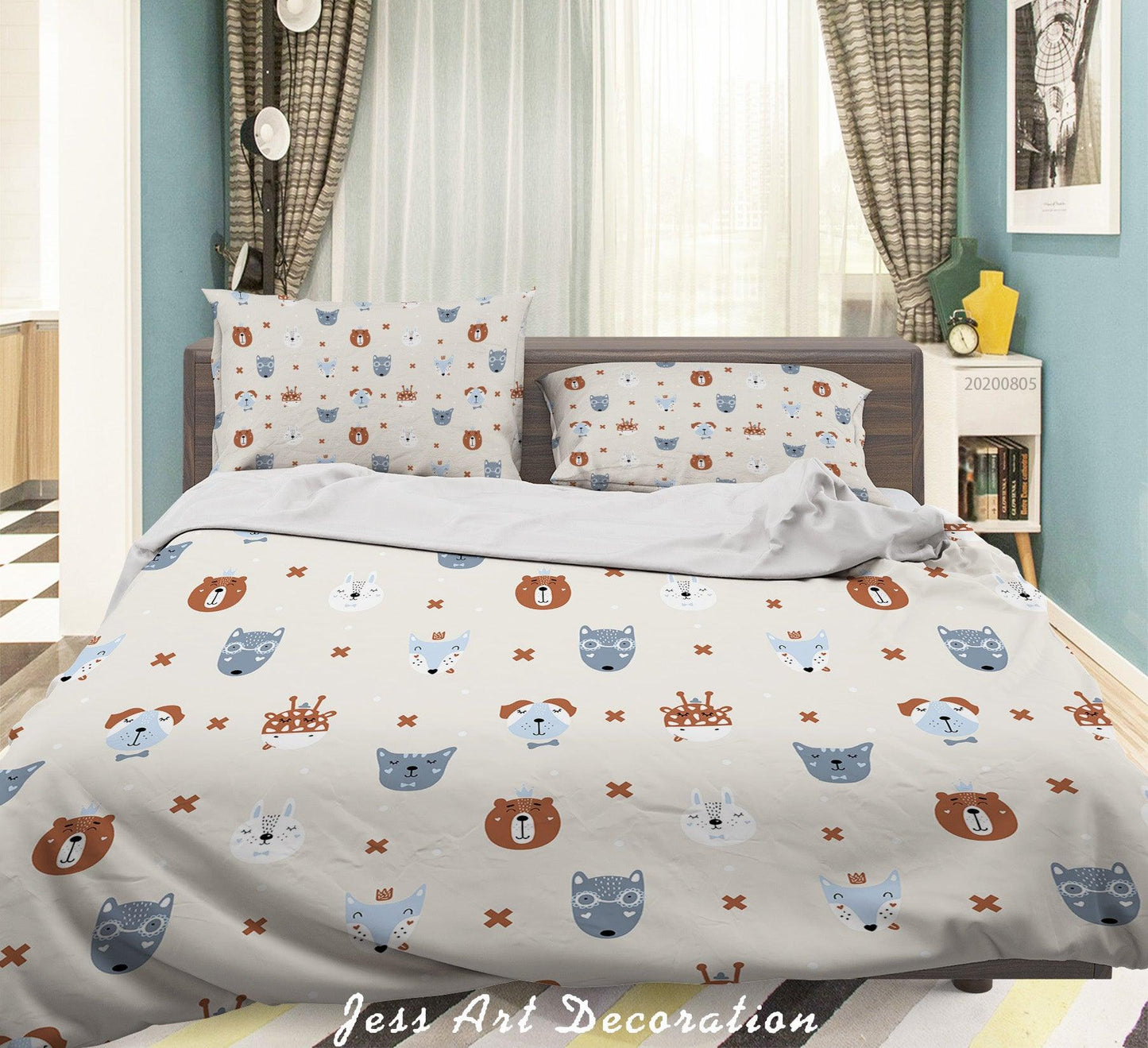 3D Cartoon Floral Bear Dog Animal Quilt Cover Set Bedding Set Duvet Cover Pillowcases LXL 308