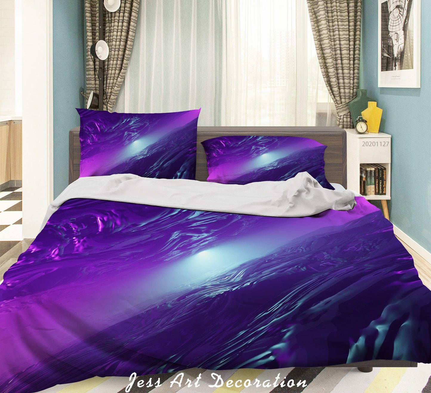 3D Abstract Purple Glowing Quilt Cover Set Bedding Set Duvet Cover Pillowcases LXL