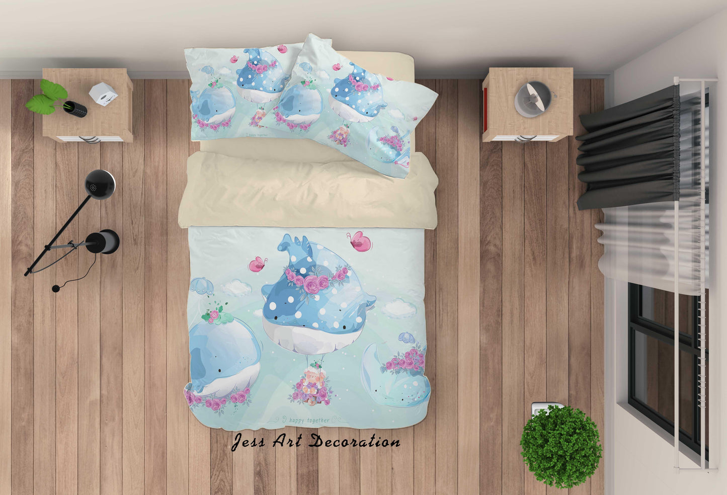 3D Cartoon Dolphin Blue Quilt Cover Set Bedding Set Duvet Cover Pillowcases A357 LQH