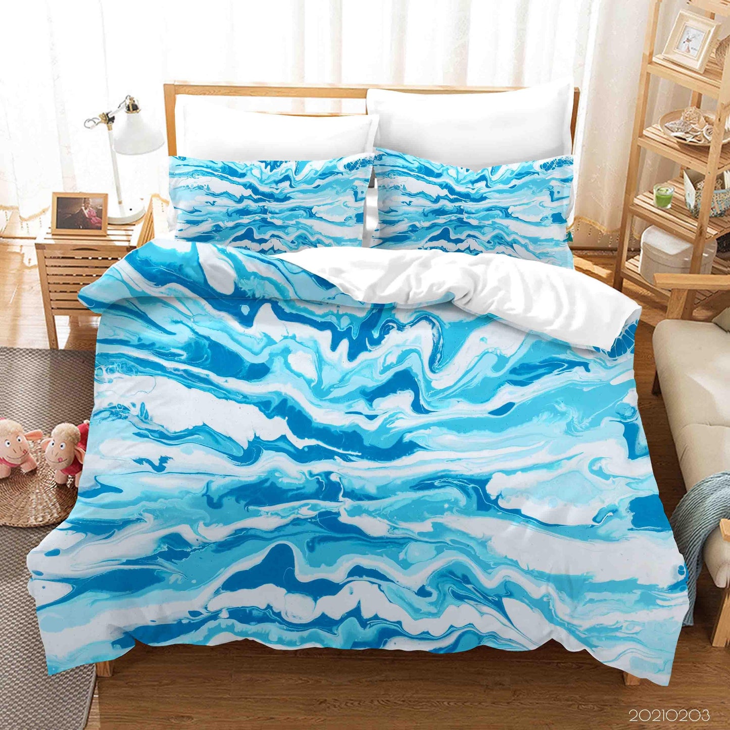 3D Abstract Blue Marble Quilt Cover Set Bedding Set Duvet Cover Pillowcases 45