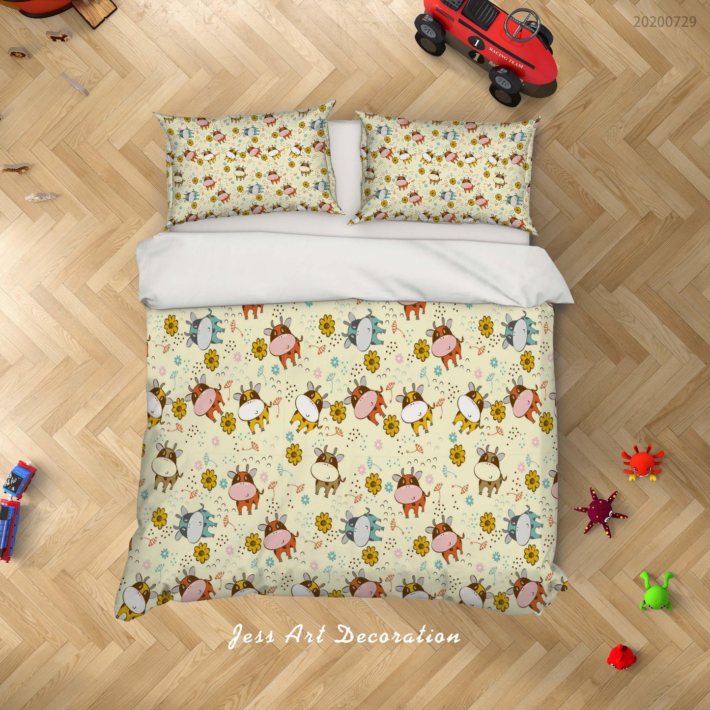 3D Cartoon Floral Cow Quilt Cover Set Bedding Set Duvet Cover Pillowcases LXL 130