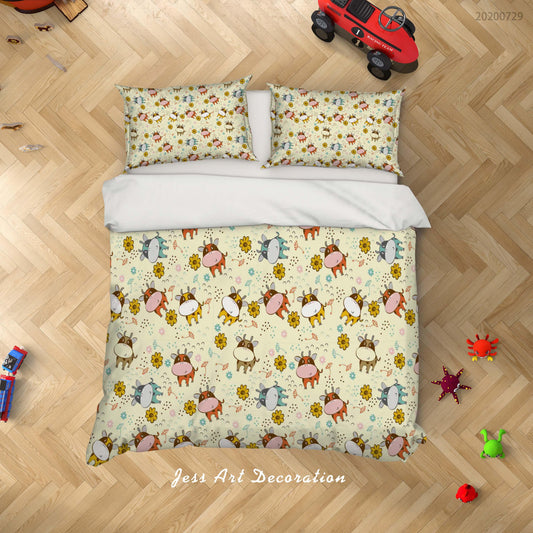 3D Cartoon Floral Cow Quilt Cover Set Bedding Set Duvet Cover Pillowcases LXL 130