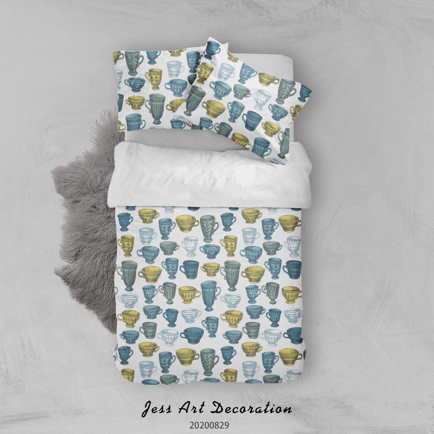 3D Abstract Hand Draw Cartoon Cup Pattern Quilt Cover Set Bedding Set Duvet Cover Pillowcases WJ 3560