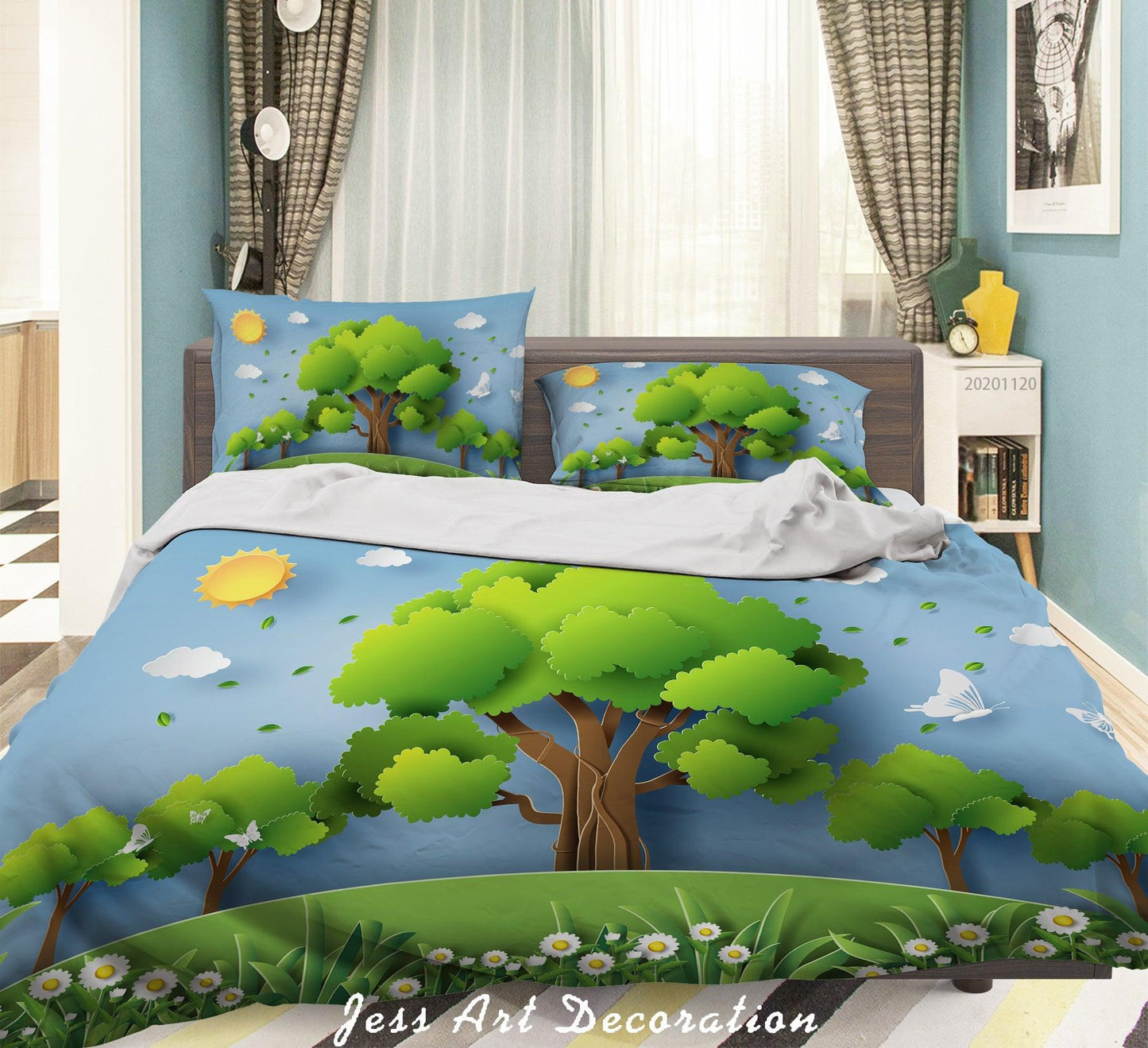 3D Cartoon Blue Sky Sun Cloud Tree Plant Quilt Cover Set Bedding Set Duvet Cover Pillowcases LXL