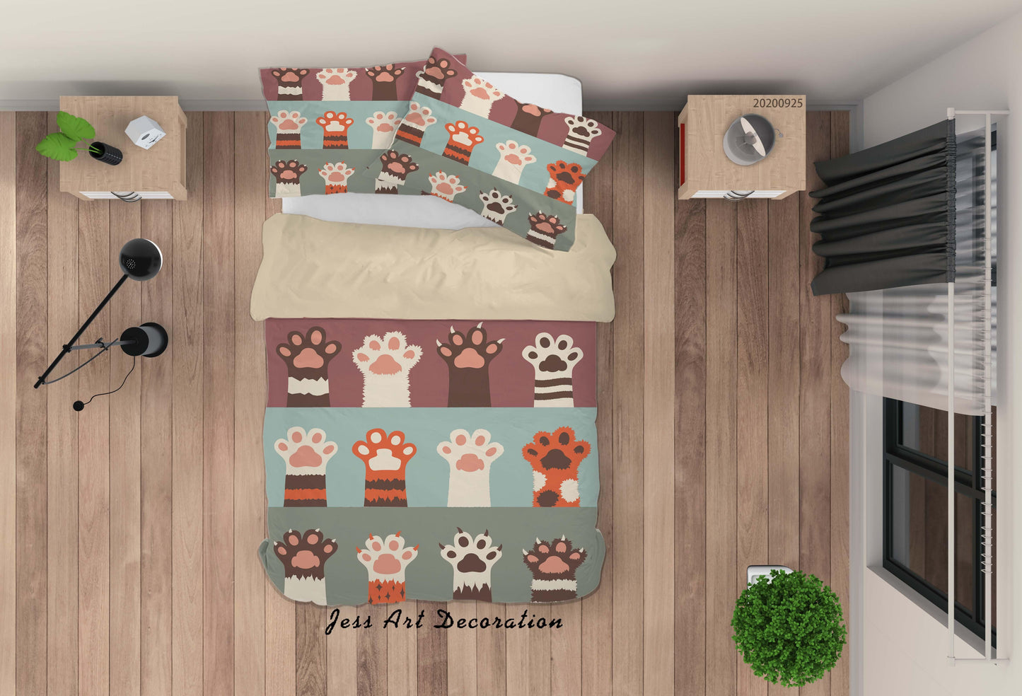 3D Cartoon Animal Cat Paw Pattern Quilt Cover Set Bedding Set Duvet Cover Pillowcases WJ 6470