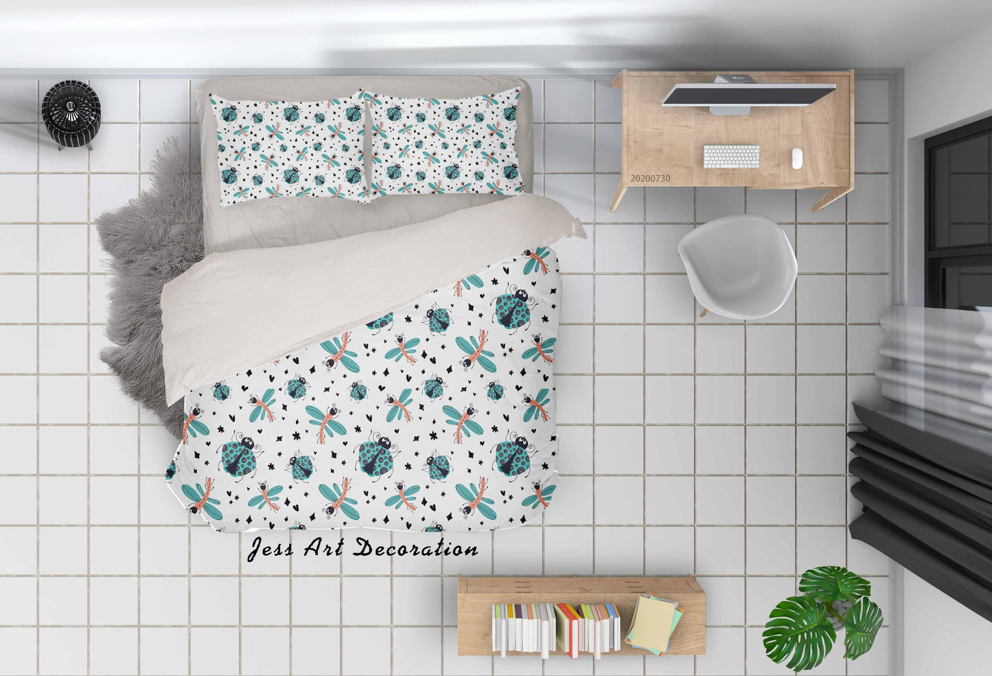 3D Cartoon Lady Bug Dragonfly Quilt Cover Set Bedding Set Duvet Cover Pillowcases LXL 32
