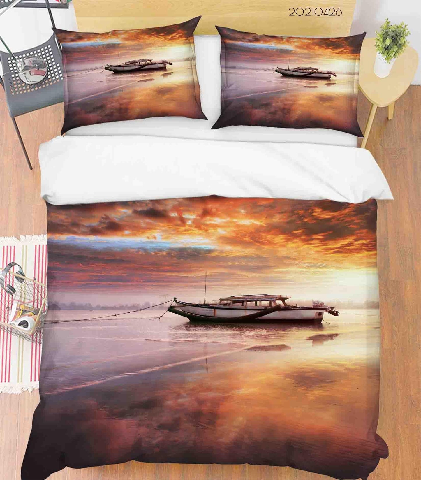 3D Beach Ship Landscape Quilt Cover Set Bedding Set Duvet Cover Pillowcases 248