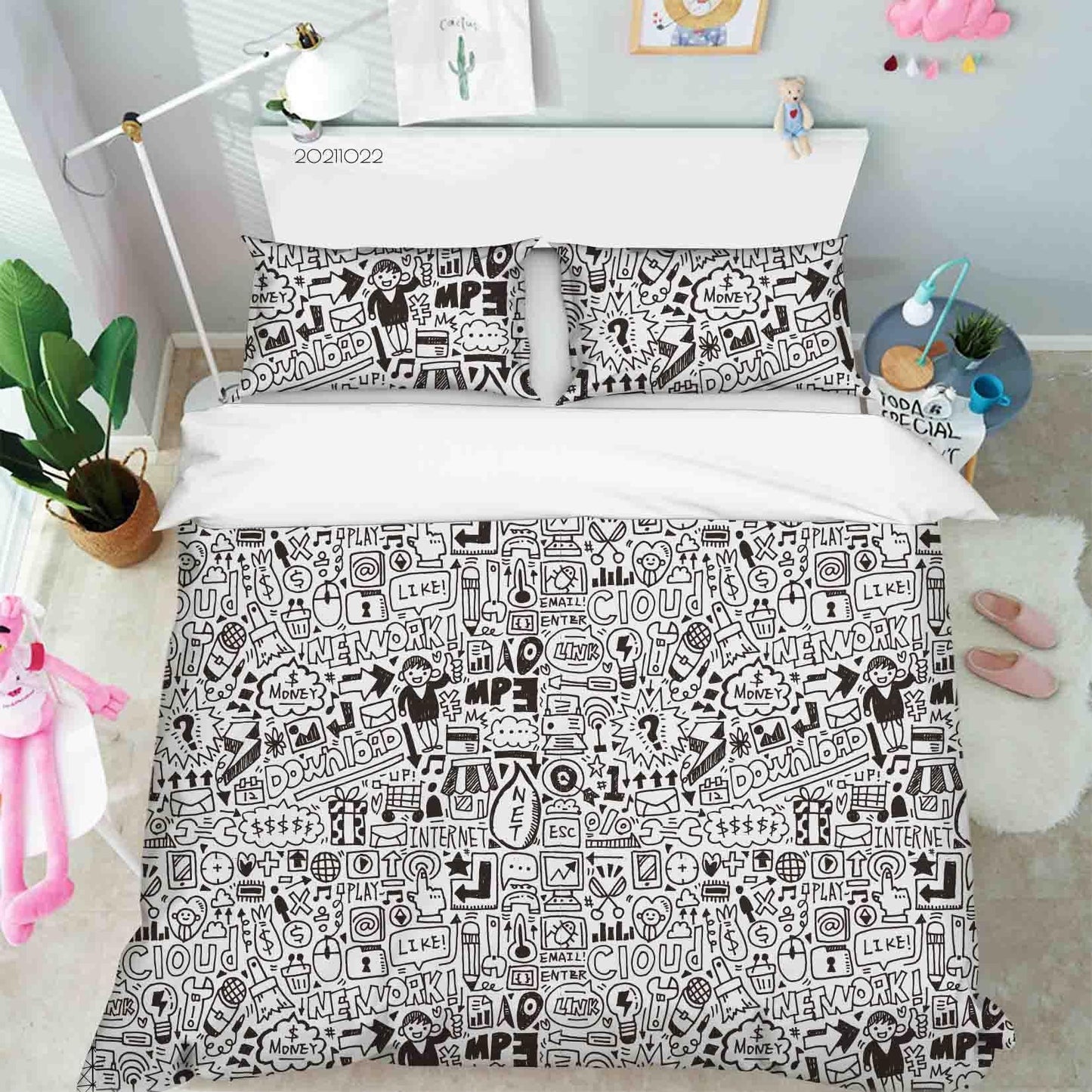 3D Cartoon Kid Doodle Quilt Cover Set Bedding Set Duvet Cover Pillowcases 79