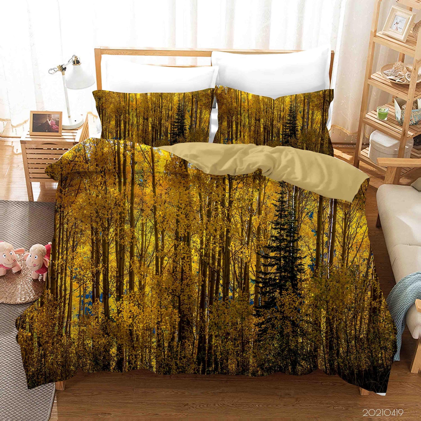 3D Autumn Forest Lake Landscape Quilt Cover Set Bedding Set Duvet Cover Pillowcases 227