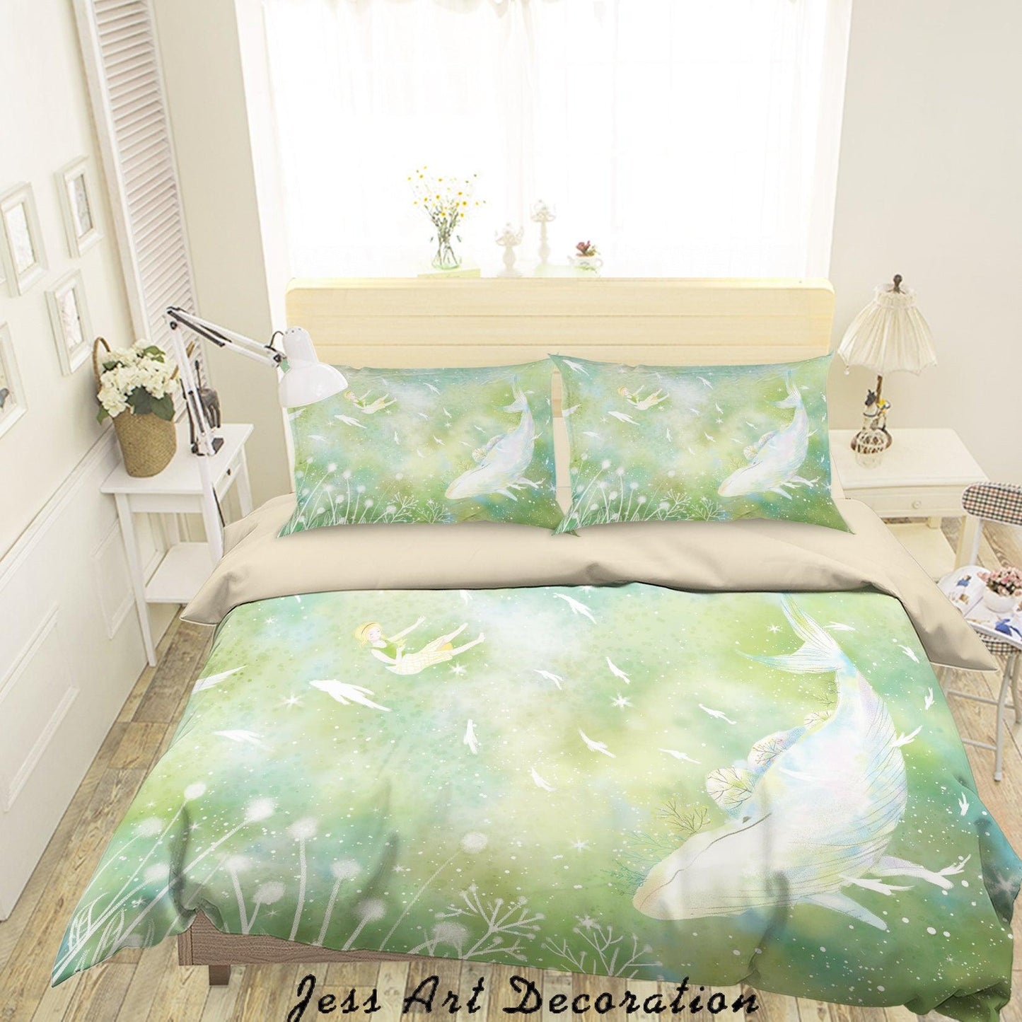3D Cartoon Girl Dolphin Dandelion Quilt Cover Set Bedding Set Duvet Cover Pillowcases A550 LQH