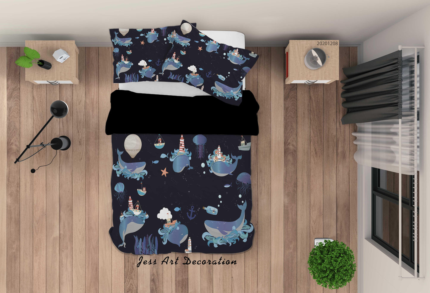 3D Cartoon Ocean Whale Lighthouse Anchor Starfish Quilt Cover Set Bedding Set Duvet Cover Pillowcases LXL