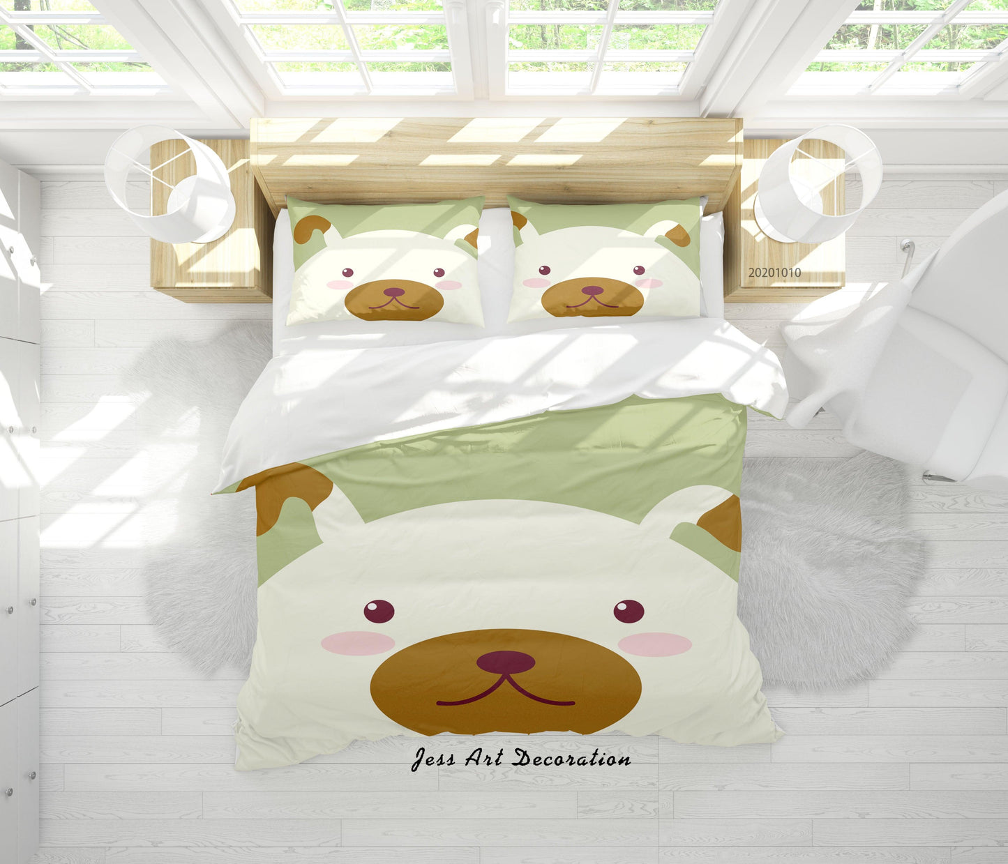 3D Cartoon Cute Animal Dog Quilt Cover Set Bedding Set Duvet Cover Pillowcases WJ 9545