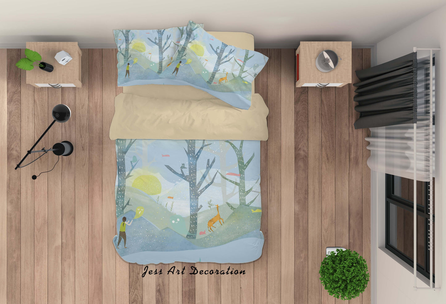 3D Blue Tree Mountain Deer Painting Quilt Cover Set Bedding Set Duvet Cover Pillowcases A436 LQH