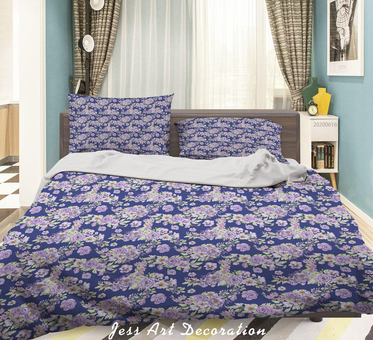 3D Blue Purple Floral Quilt Cover Set Bedding Set Duvet Cover Pillowcases SF35