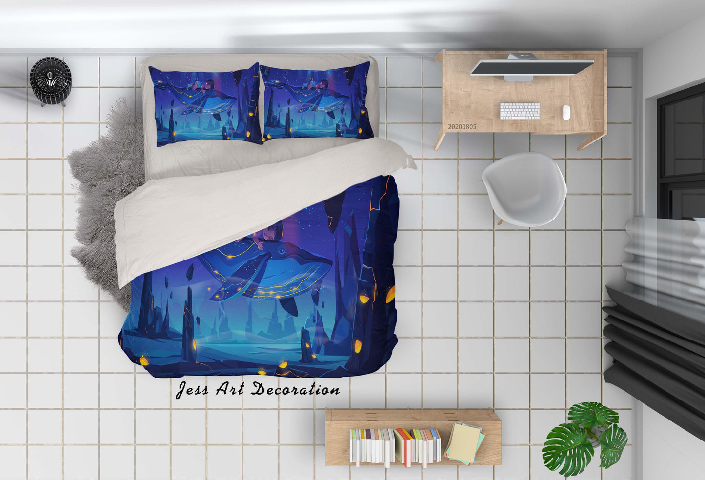 3D Cartoon Ocean Whale Sleeping Girl Quilt Cover Set Bedding Set Duvet Cover Pillowcases LXL 71