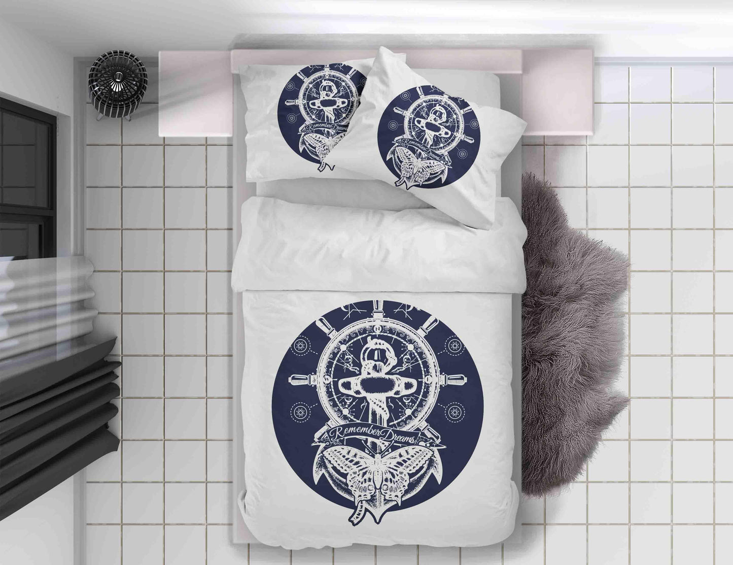 3D Anchor Steering Wheel Butterfly Tattoo Sign Quilt Cover Set Bedding Set Duvet Cover Pillowcases WJ 9146