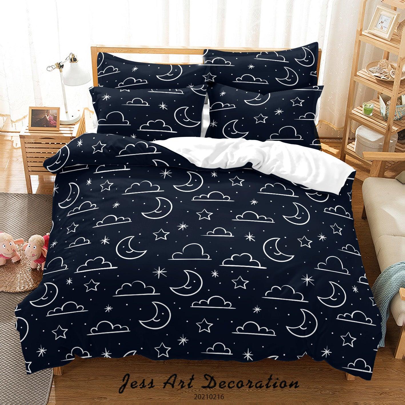 3D Cartoon Black Cloud Moon Star Quilt Cover Set Bedding Set Duvet Cover Pillowcases 290