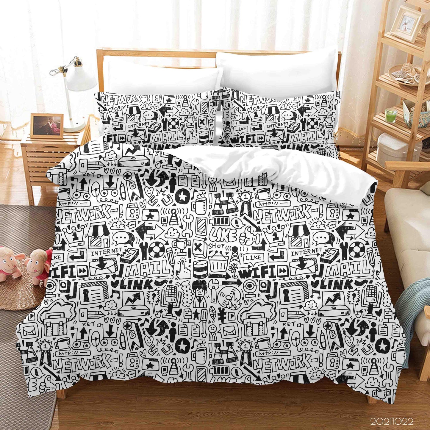 3D Cartoon Pattern Graffiti Quilt Cover Set Bedding Set Duvet Cover Pillowcases 80