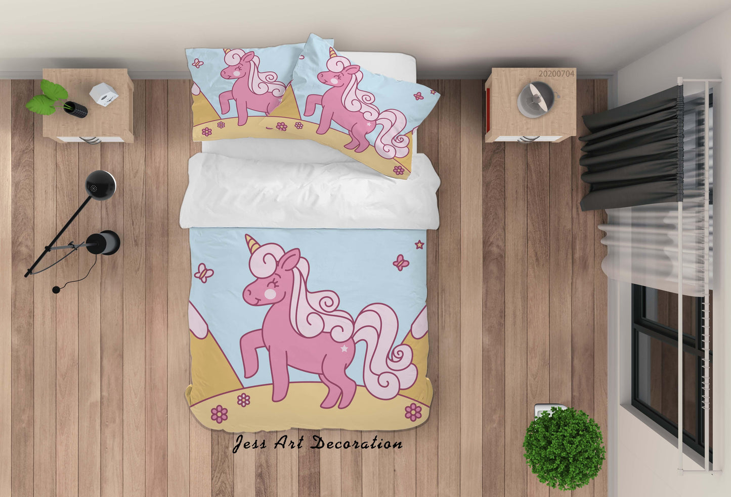 3D Blue Unicorn Quilt Cover Set Bedding Set Duvet Cover Pillowcases SF9