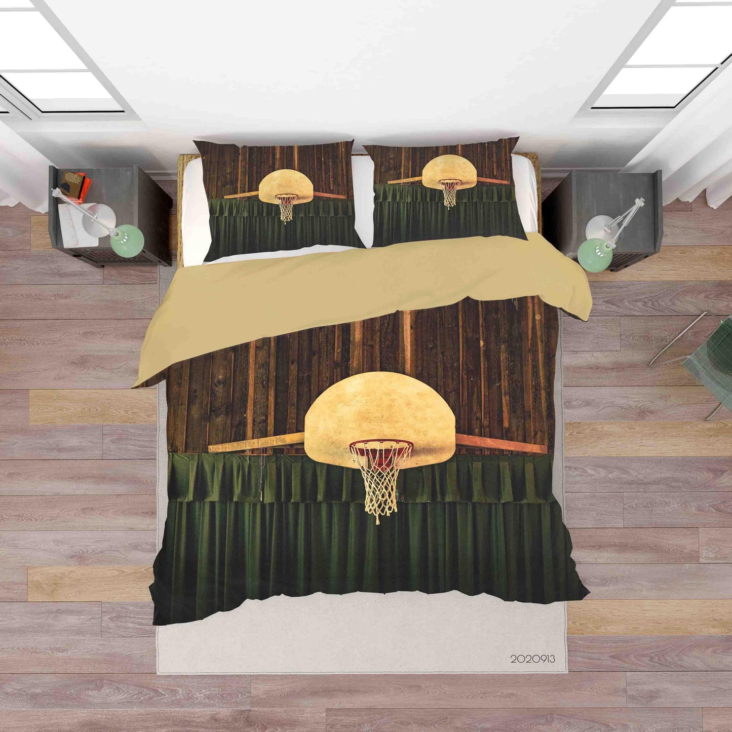 3D Brown Red Basketball Green Curtains Quilt Cover Set Bedding Set Duvet Cover Pillowcases WJ 1814