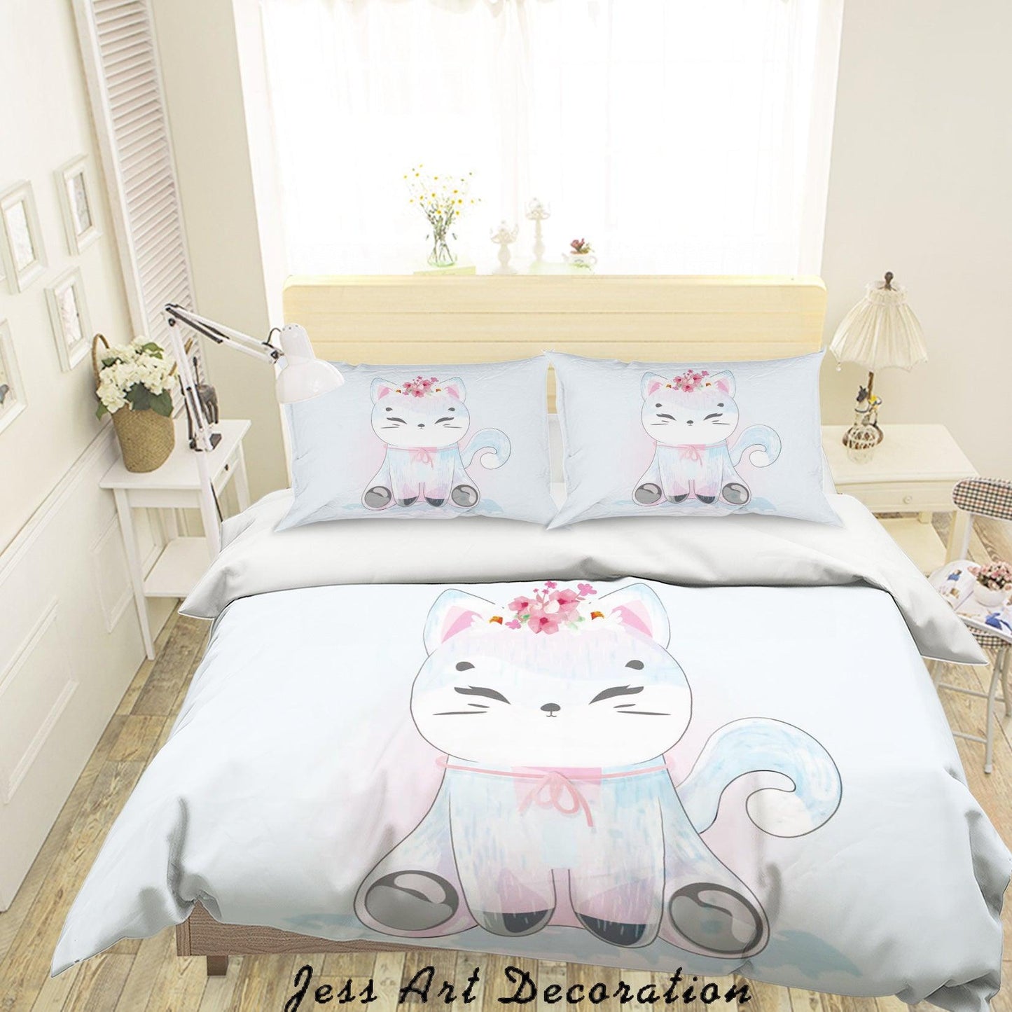 3D Blue Cartoon Cat Kitty Animal Quilt Cover Set Bedding Set Duvet Cover Pillowcases SF73