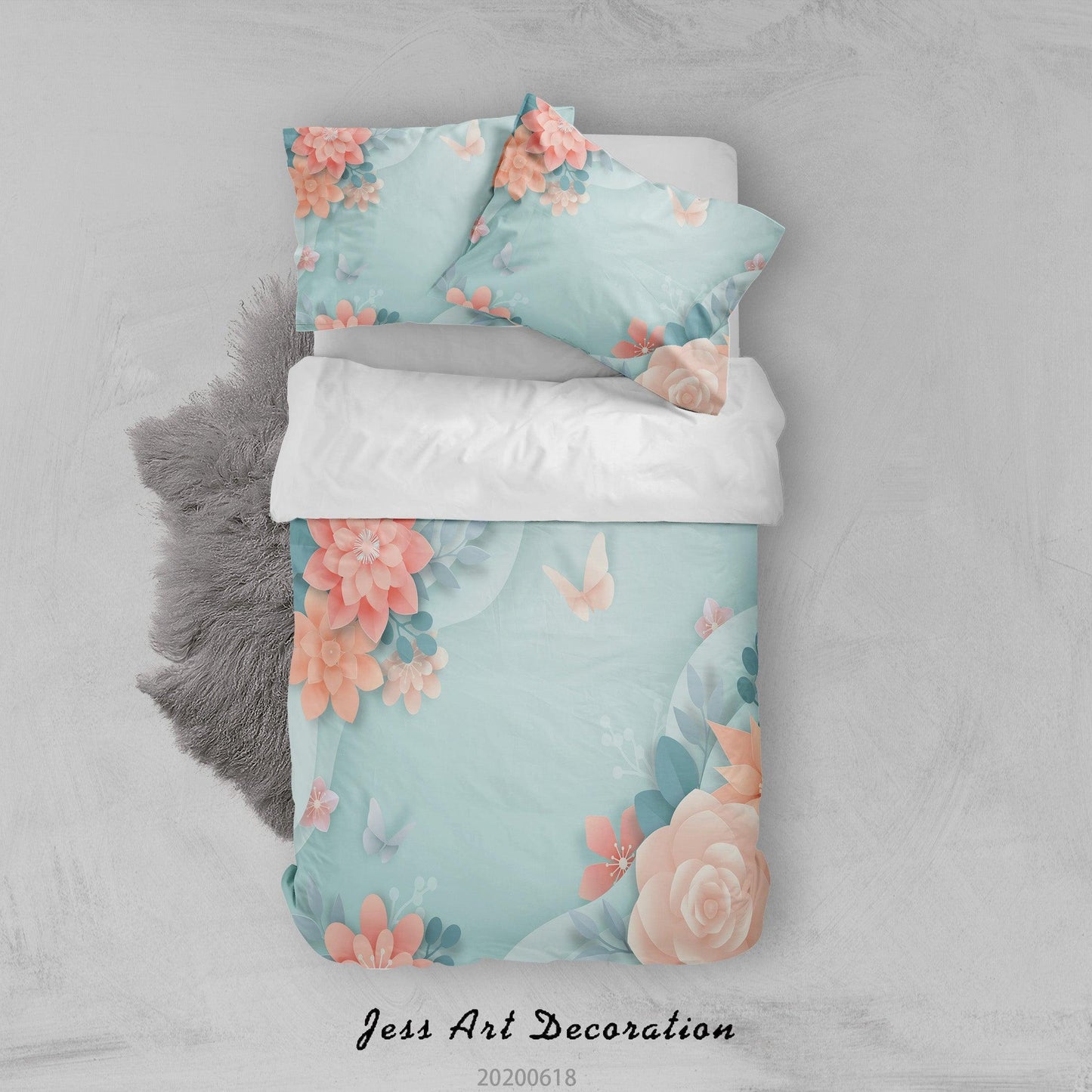 3D Blue Floral Quilt Cover Set Bedding Set Duvet Cover Pillowcases SF88