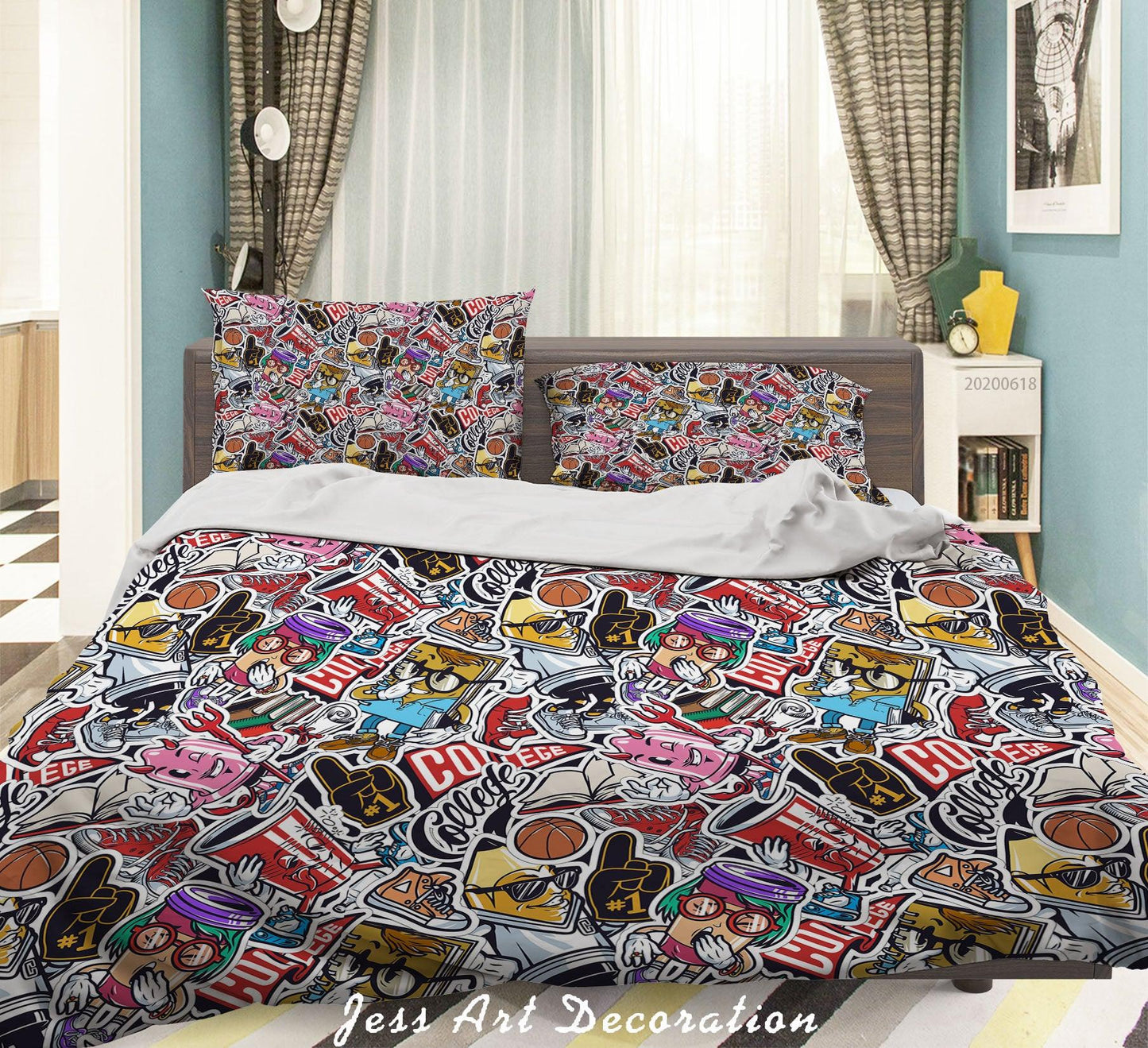 3D Cartoon Doodle Quilt Cover Set Bedding Set Duvet Cover Pillowcases SF9