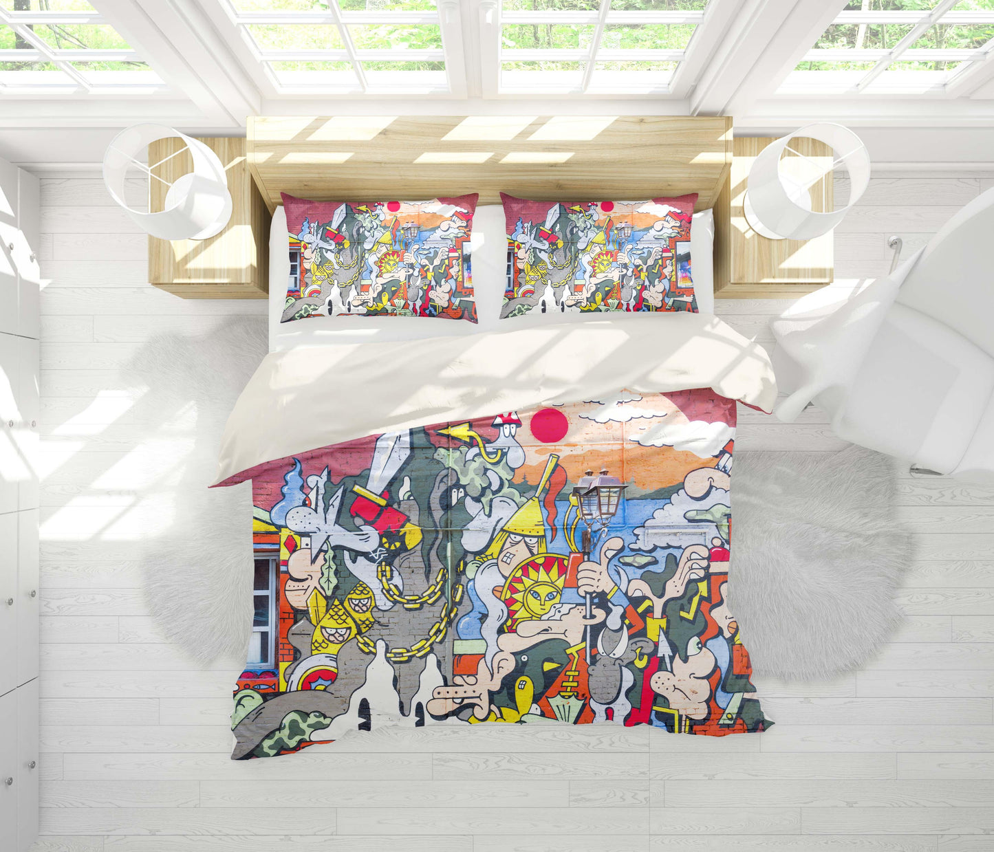 3D Cartoon Graffiti Quilt Cover Set Bedding Set Pillowcases 19