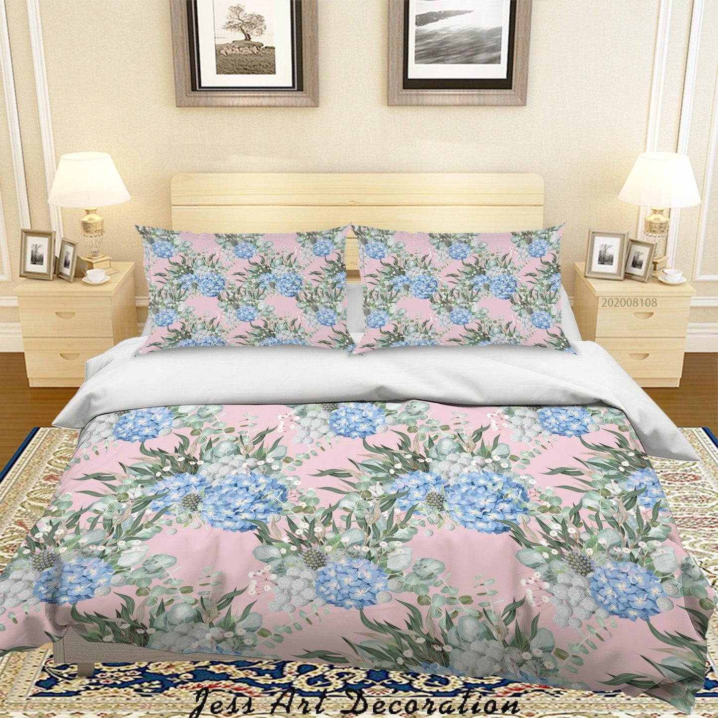 3D Blue Floral Plant Leaves Pink Quilt Cover Set Bedding Set Duvet Cover Pillowcases LXL