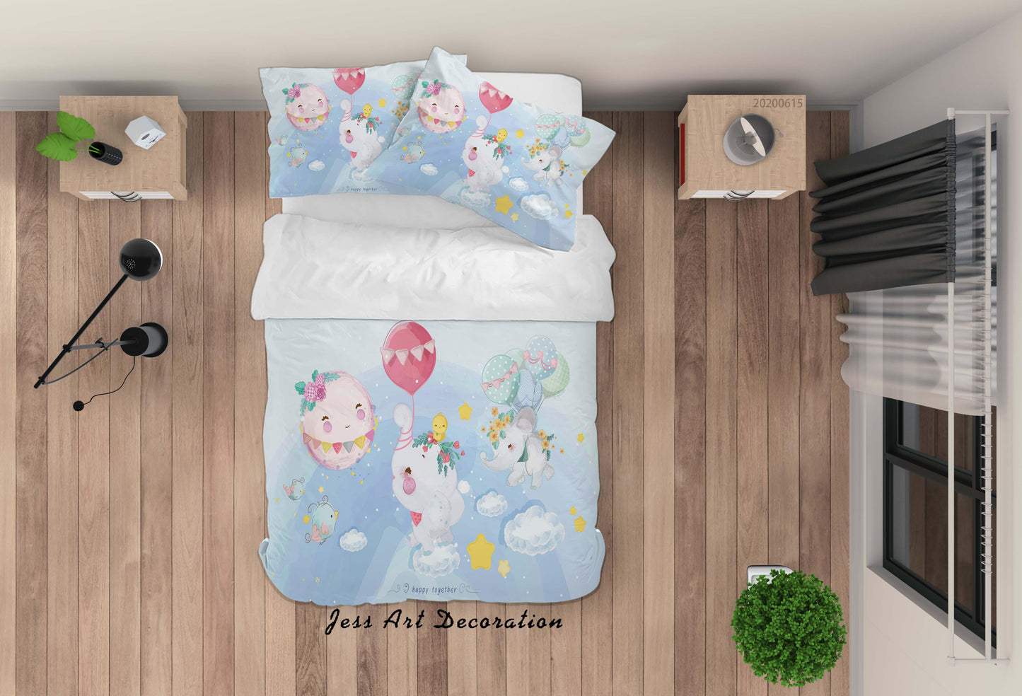3D Blue Elephant Birds Egg Balloon Quilt Cover Set Bedding Set Duvet Cover Pillowcases SF47