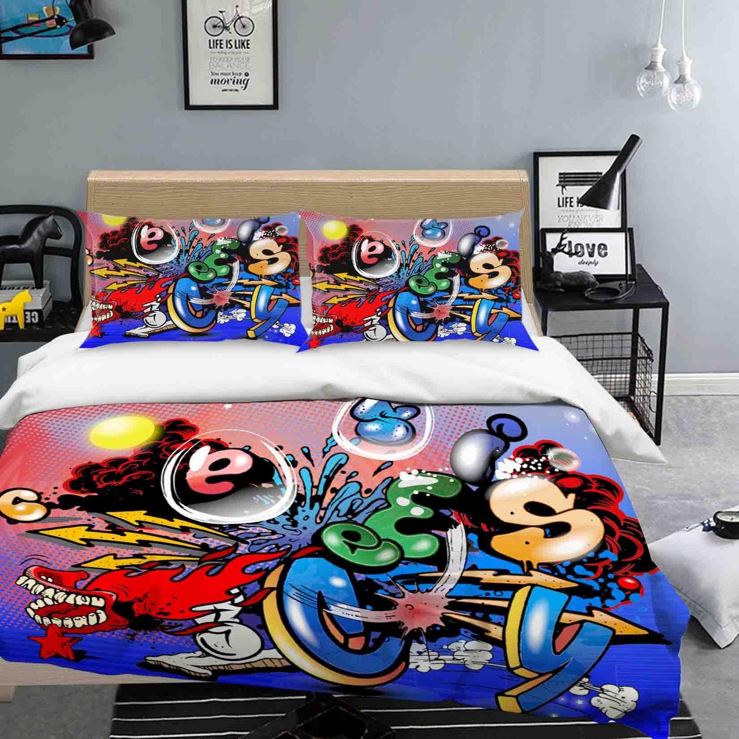 3D Blue Graffiti Quilt Cover Set Bedding Set Duvet Cover Pillowcases SF092