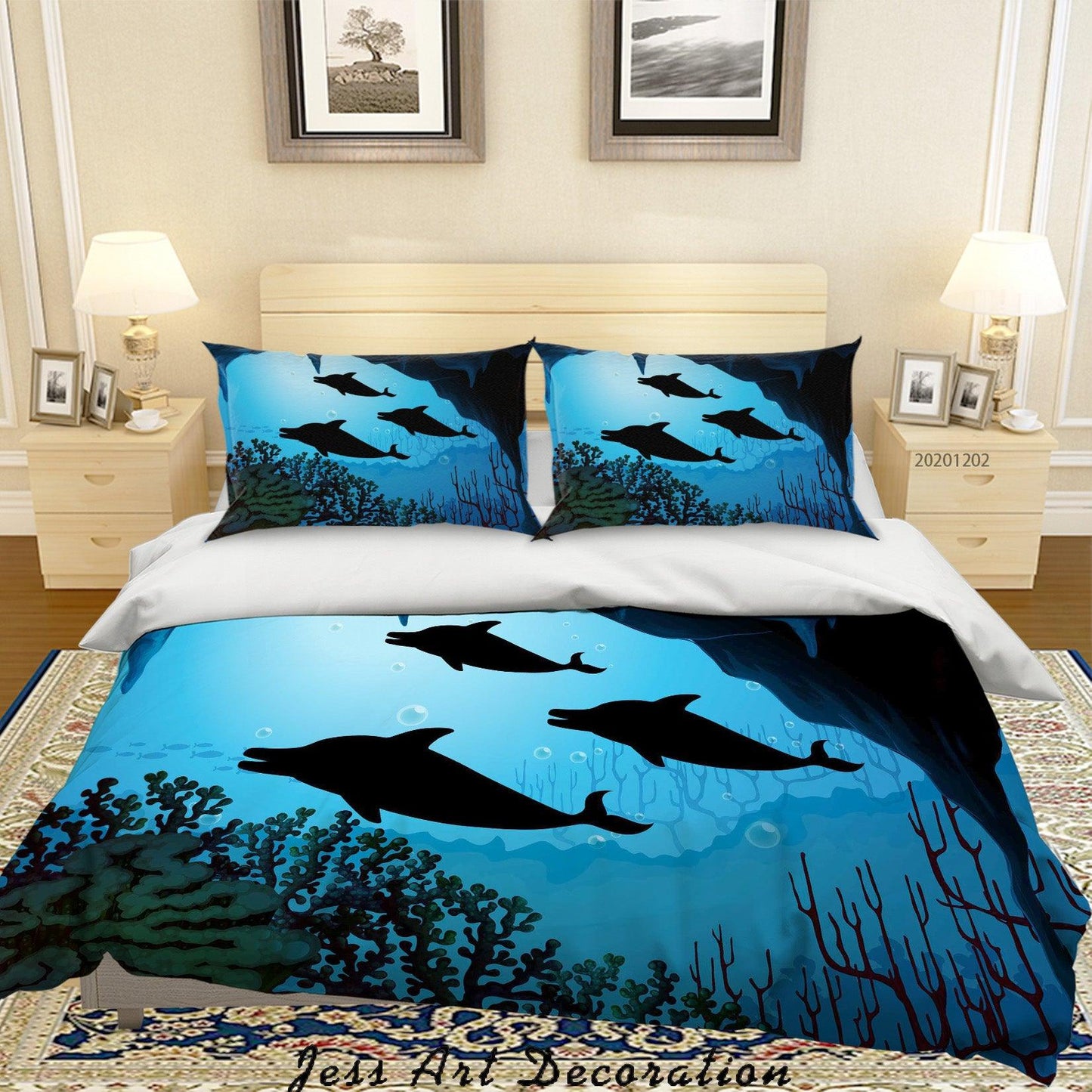 3D Cartoon Ocean Dolphin Fish Black Shadow Coral Quilt Cover Set Bedding Set Duvet Cover Pillowcases LXL