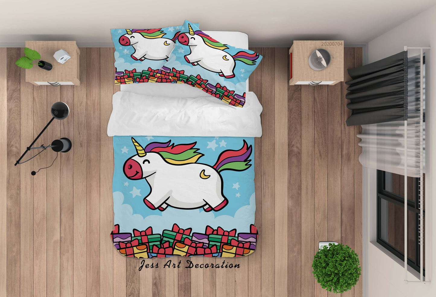 3D Blue Unicorn Quilt Cover Set Bedding Set Duvet Cover Pillowcases SF200