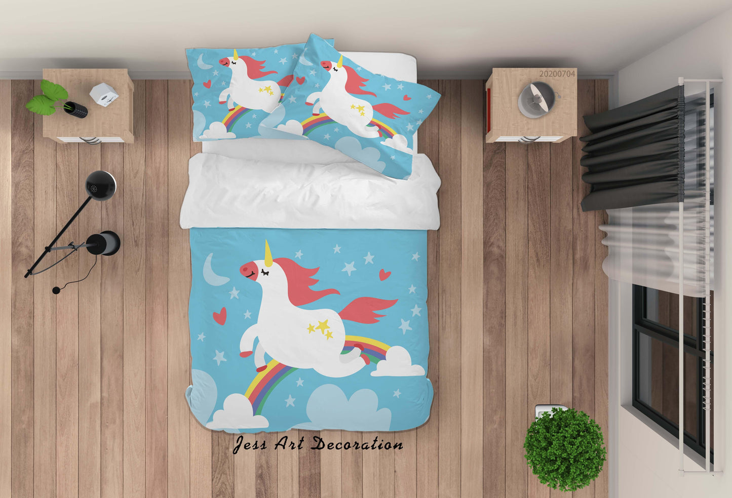 3D Blue Rainbow Unicorn Quilt Cover Set Bedding Set Duvet Cover Pillowcases SF201