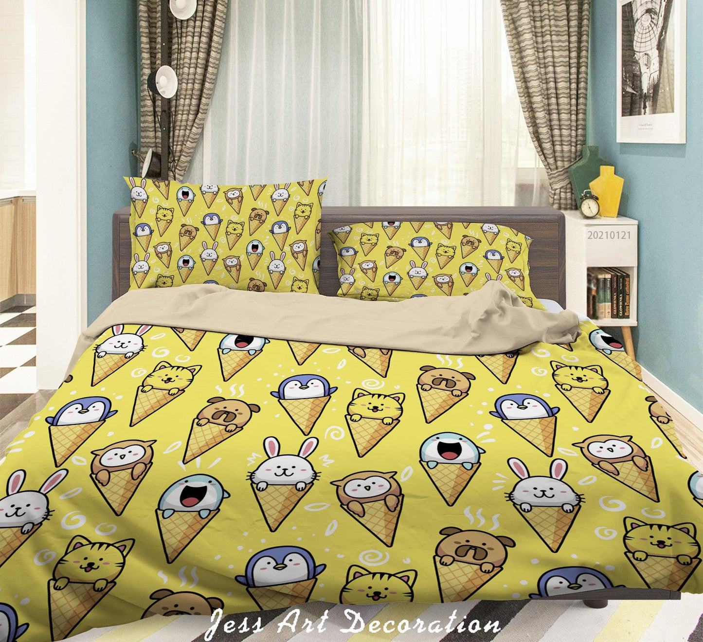 3D Cartoon Animal Ice Cream Quilt Cover Set Bedding Set Duvet Cover Pillowcases 73