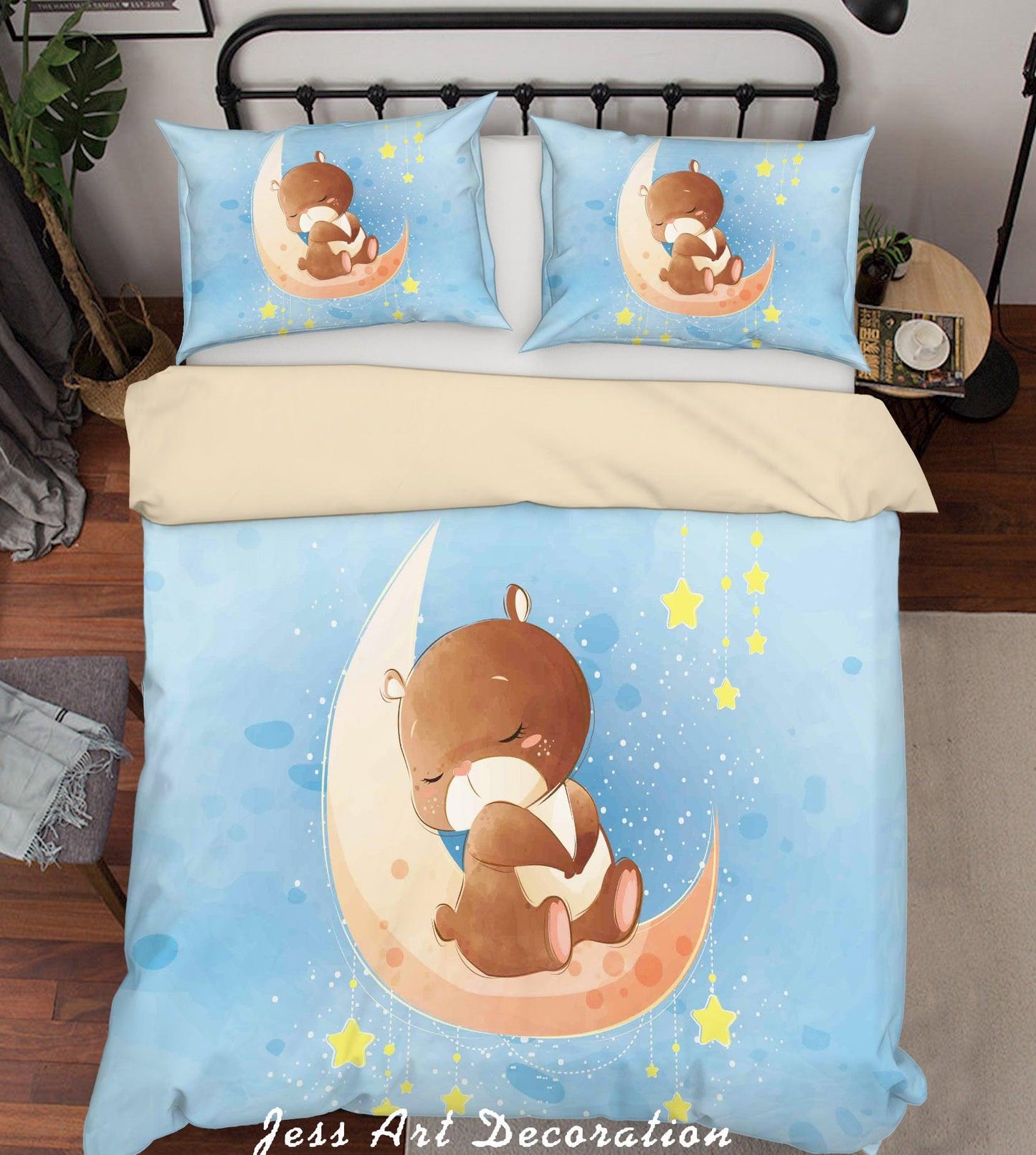 3D Blue Moon Star Bear Quilt Cover Set Bedding Set Duvet Cover Pillowcases SF90