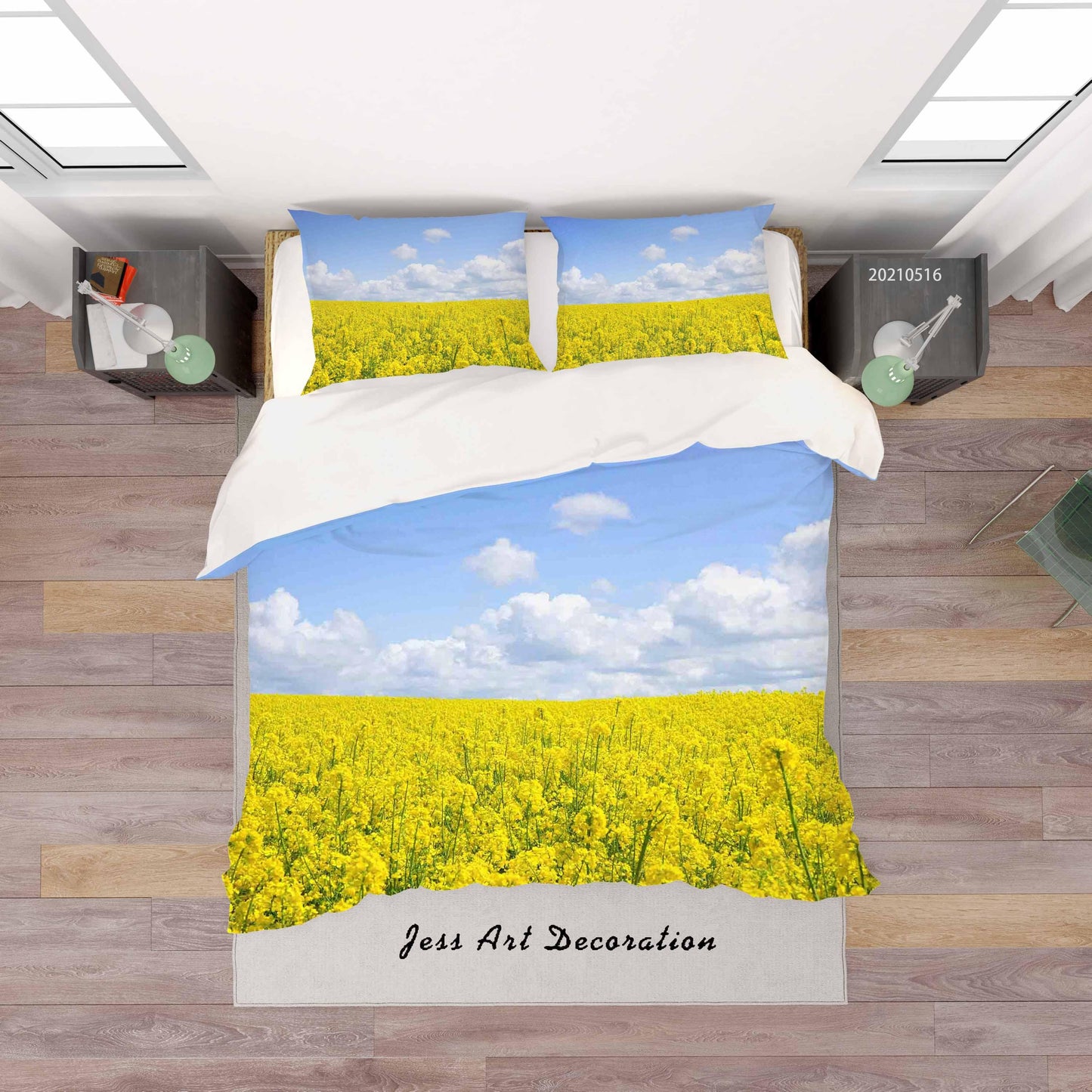 3D Blue Sky Cloud Rape Flower Quilt Cover Set Bedding Set Duvet Cover Pillowcases 29