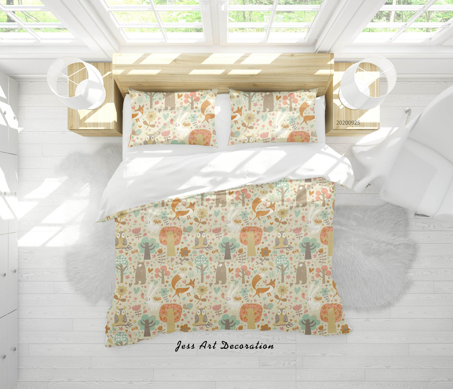 3D Cartoon Animal Owl Leaves Pattern Quilt Cover Set Bedding Set Duvet Cover Pillowcases WJ 6478