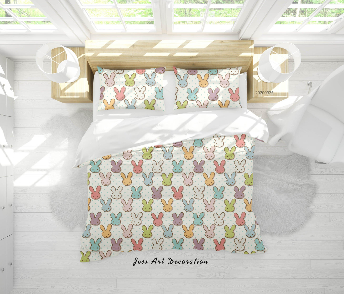 3D Cartoon Animal Rabbit Head Pattern Quilt Cover Set Bedding Set Duvet Cover Pillowcases WJ 6503